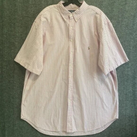 Ralph Lauren Shirt Mens 2XLT Pink Gingham Check Classic Fit Short Sleeve Preppy - Picture 1 of 5